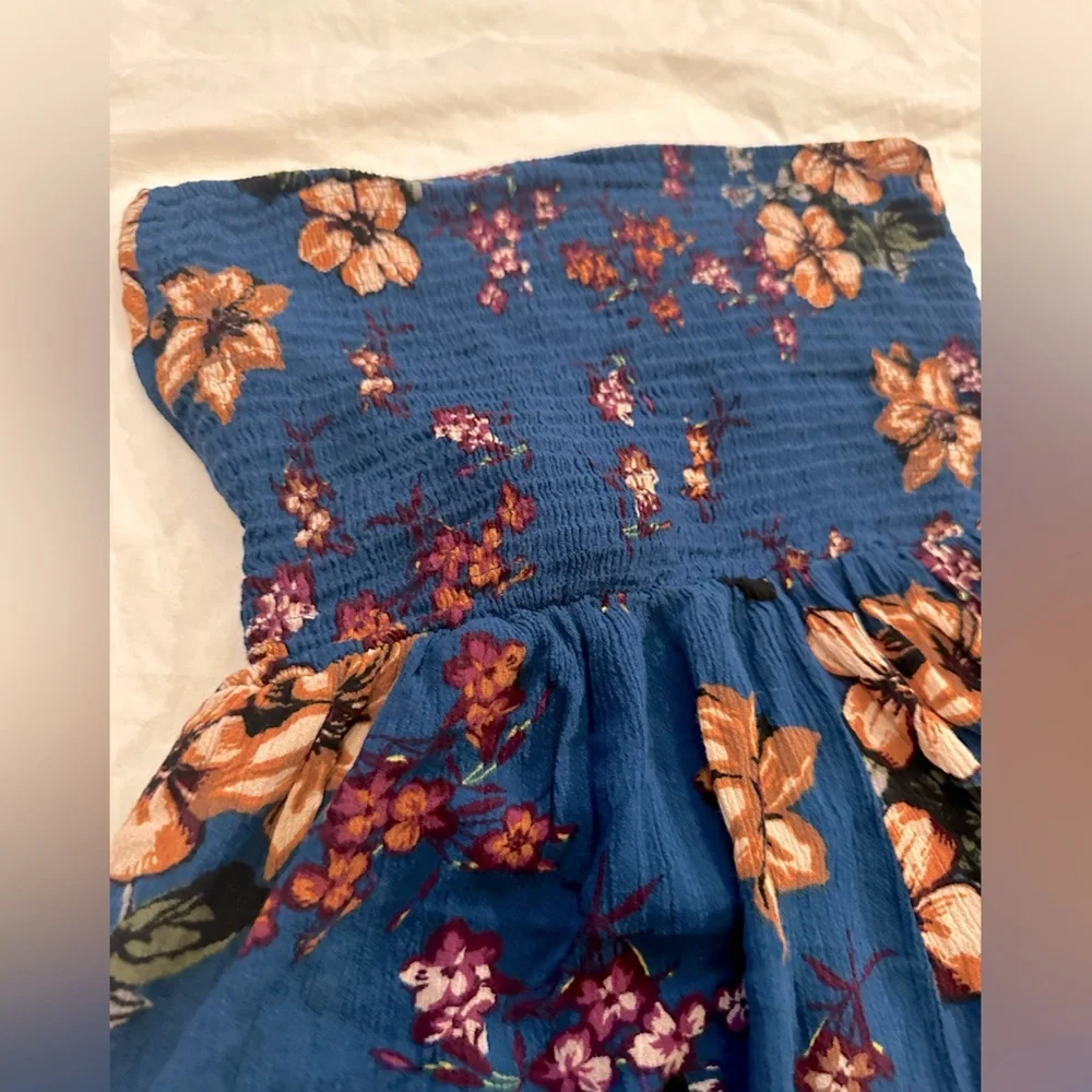 Blue Floral Tube Top Romper with Tie Back Size Small - Picture 2 of 5